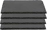 pcmoviles Plato Llano de Pizarra Natural – Pack 4 Bandejas 25 x 15 cm | Platos para Sushi, Tapas, Quesos y Aperitivos | Fuente de Cocina Decorativa, Negra