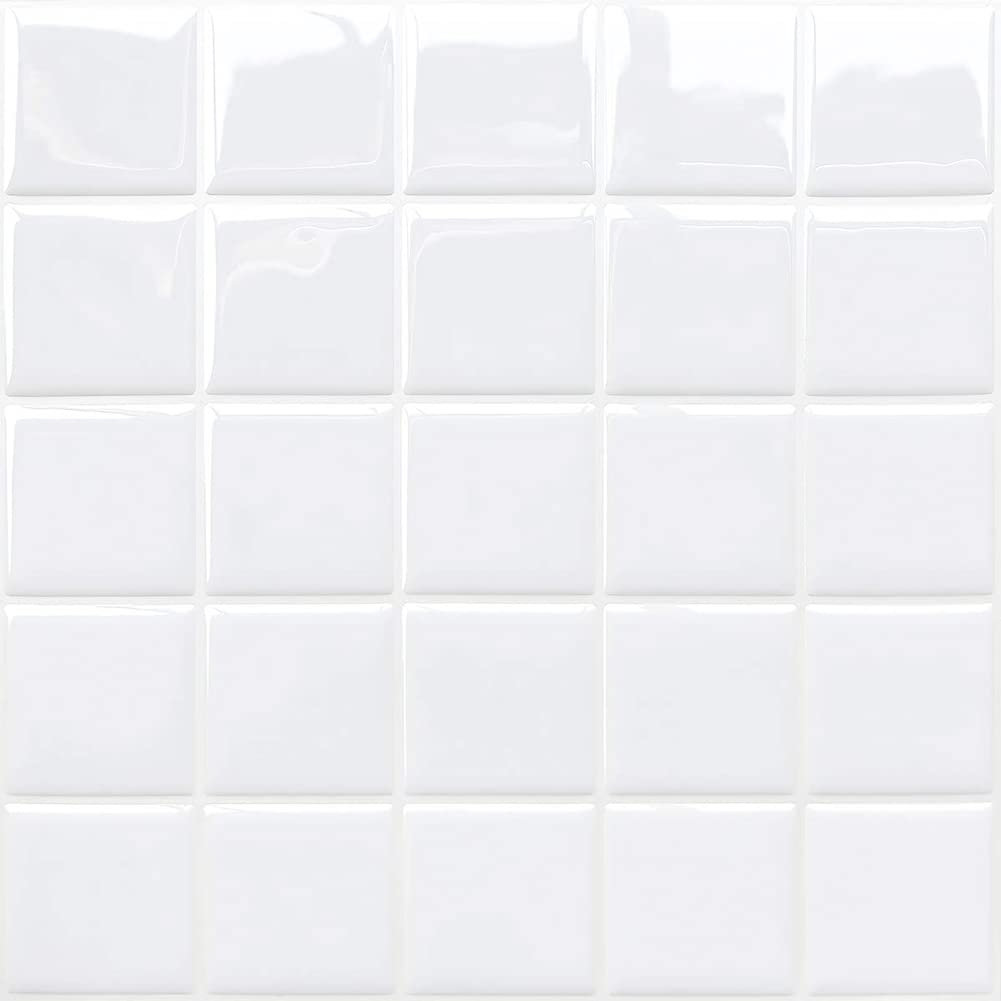 Paquete de 10 pegatinas de vinilo for azulejos de pared, multicolor, 25 x 25 cm(White)