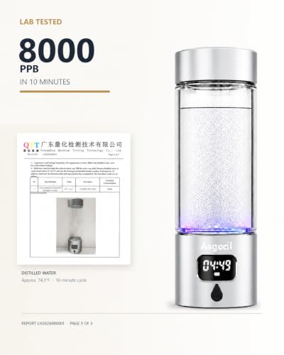 Image of Hydrogen Water Bottle - Portable, Rechargeable, LED Timer, Aluminum and Glass, 8000 PPB Hydrogen in 10 Minutes, 340ml Capacity, for Husband, Friend & Family, for Travel, Sports, Home, Office(Silver)