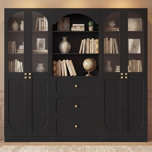 Cyclysio 80" Tall Bookcase System with 3 Drawers, Arched Bookshelf