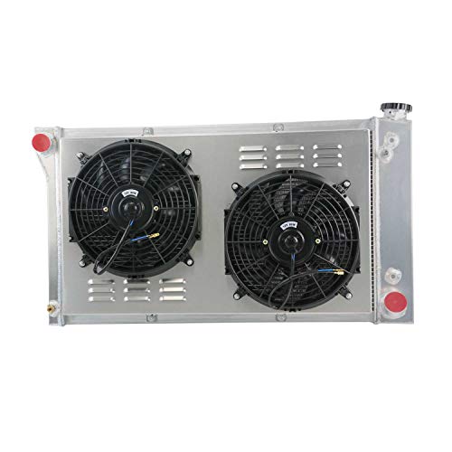 OzCoolingParts 3 Row Core Aluminum Radiator + 2 x 12" Fan w/Louver Shroud + Thermostat/Relay Wire Kit for 1967-1972 68 69 70 71 Chevy C10 C20 K10 K20 K30 Pickup Trucks and GMC More Models
