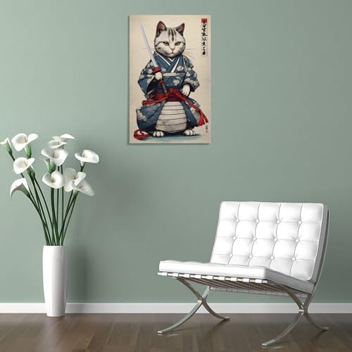 Poster chat samouraï art rétro japonais décoration murale - 4