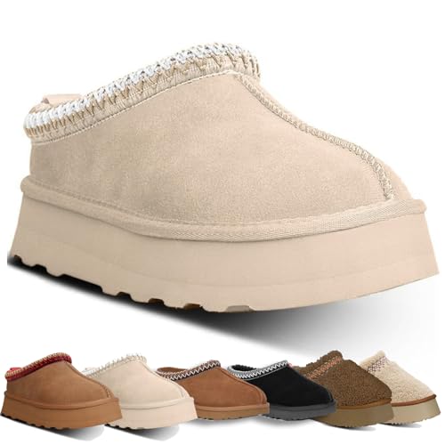 Hoaeiewds Fashion plush platform slippers Women's trend Mini Fleece Lined boots Platform boots Outdoor indoor slippers Anti slip boots Short ankle boots(Sand-40)