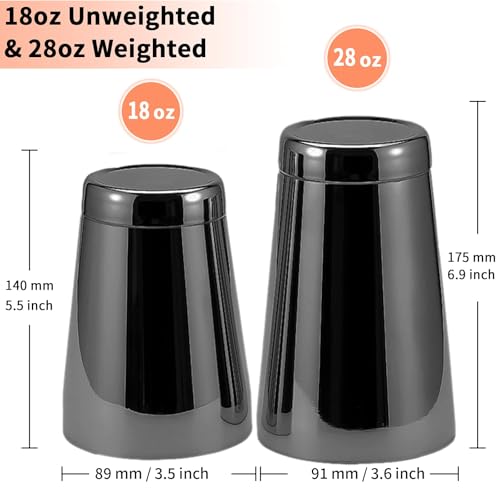 Coctelera de acero inoxidable de 18 y 28 onzas, el juego de 2 piezas negro ideal de barman 3