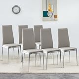 Bishilin Dining Chairs Set of 6, Light Grey Accent Chair Armless High Backrest with Electroplated Metal Legs and Pu Seats