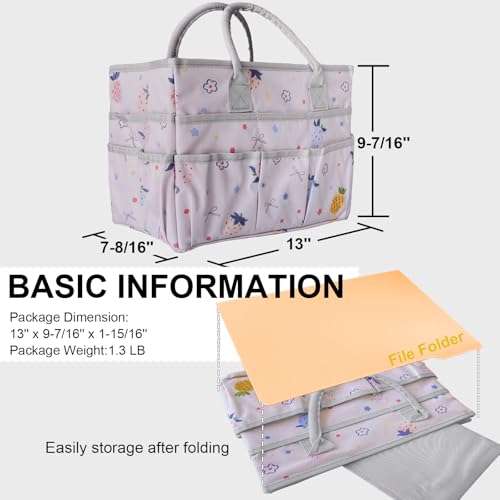 Image of Cupohus Art Organizer Craft Storage Tote Bag with Pockets and Handles, Oxford Fabric Carrying Caddy for Teacher, Officer, Artist, Traveler, and More-Pink Fruit