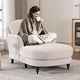Chaise Lounge Chair Indoor, 59.8' Oversized Couch Reading Chairs，Chenille Comfortable Deep Sleeping Single Sofa, Upholstered Modern Couch Sofa Bed for Living Room, Bedroom & Apartment (Beige)