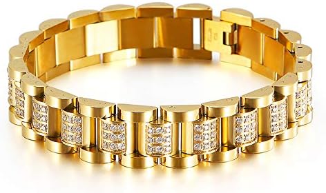 [FMRRLGNX] メンズステンレススチールダイヤモンドCZチャームチェーンブレスレット、ゴシックラグジュアリーファッション18K