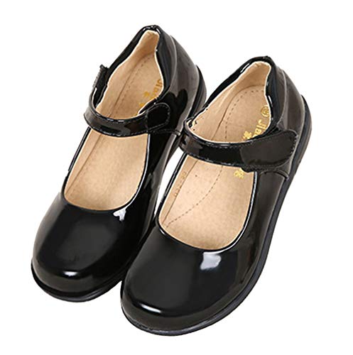 Girls’ School Uniform Dress Shoes Performance Mary Jane Flats Bright Black Size 2M2
