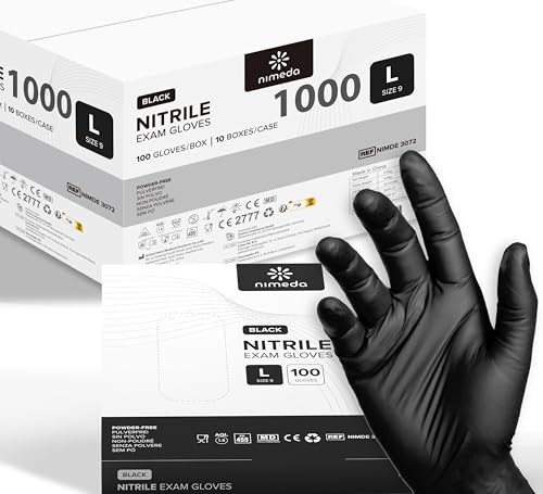 Kemes Guantes de nitrilo L, 1000 unidades, negros, desechables, sin látex, sin polvo, talla L