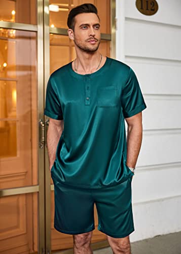 Ekouaer Silk Pajamas Set For Men Sleepwear Short Sleeve Button Up Pj Sets Comfy Loungewear With Pockets Green #TOP3