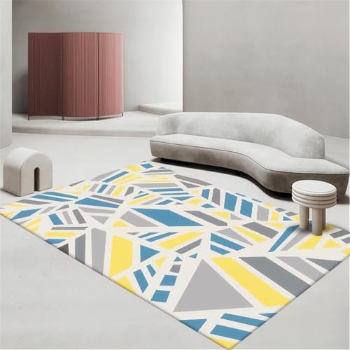 Tapis de chambre garçon géométrique jaune design haut de gamme