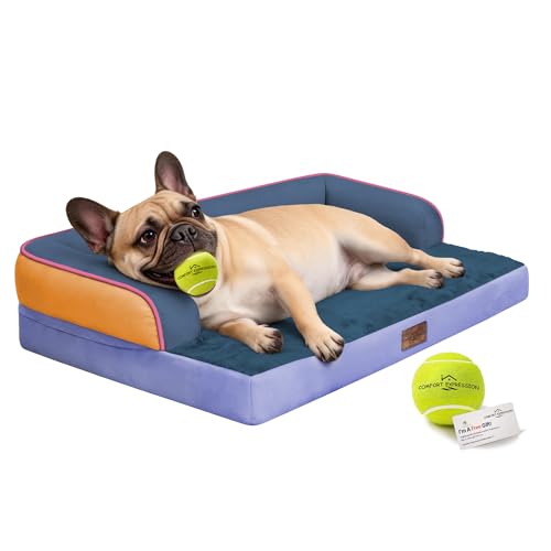 Image of Comfort Expression Washable Orthopedic Dog Bed for Large Sized Dogs | Waterproof Memory Foam Pet Bed 36x27 Inch with Removable Cover with Non-Slip & Bolster