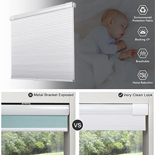 Pasoun Cordless Cellular Shades Light Filtering, Custom Cut To Size No Tools No Drill Cellular Blinds For Windows, Tools-Free Noise Cancelling Thermal Insulated Pleated Window Shade, Snow White Blind #TOP3