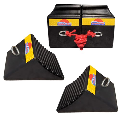 Goshen Sun- Heavy Duty Rubber Wheel Chocks with Reflective Strips - Set of 4 (7.8x5x4) /Wheel Wedge/Tire Stop Block/Curb Parking Stopper/Parking Aid,All-Weather, Non-Slip/Wear-Resistant