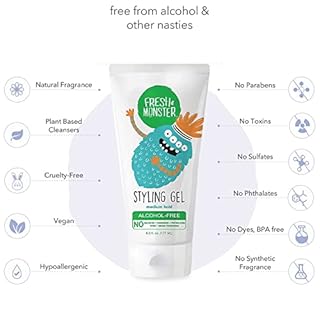 Fresh Monster Kids Hair Styling Gel, Medium Hold Alcohol-Free, Natural Hair Gel for Kids & Toddlers (6oz.)
