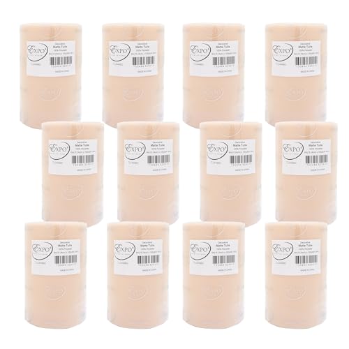 Image of Expo International Decorative Matte Tulle, Roll /Spool of 6 inch X 100 Yards, Lightweight Polyester Tulle Fabric for Tutus, Costumes, and Party Decorations, Washable, Easy-to-Use, Pack of 12, Beige