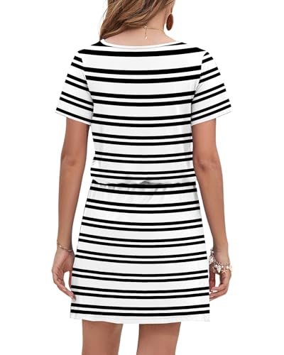 Image of AUSELILY Womens Summer Dresses 2026 Causal Short Sleeve V Neck Tie Front Mini Short Dress with Pockets