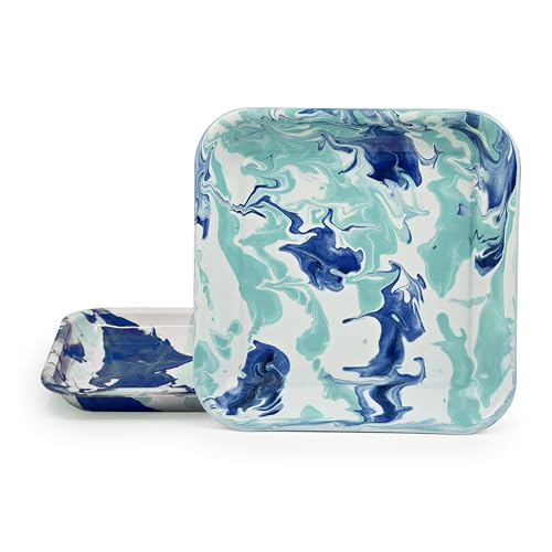 Golden Rabbit Enamelware Square Plates, 10.5 inch, Lagoon, Set of 2