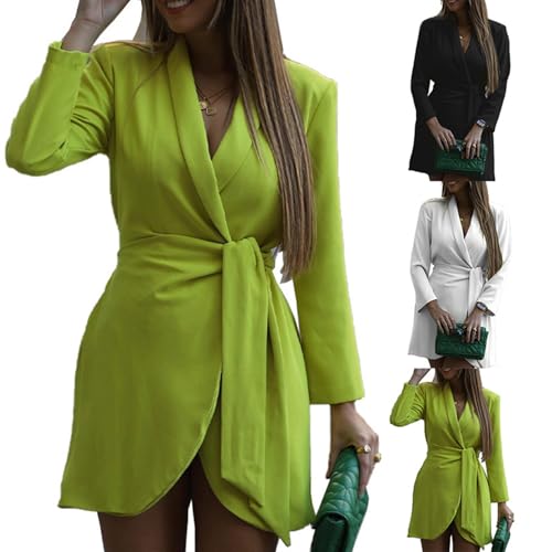 HGps8w Sexy Blazer Dress for Women V Neck Long Sleeve Wrap Tie Waist Business Casual Work Office Mini Dresses2
