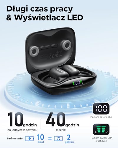 Truefree DS1 Słuchawki Open-Ear Bluetooth 6.0, 40H, 4 Mikrofony, Dźwięk Przestrzenny, IPX5, Szybkie Ładowanie, Multipoint, Sportowe
