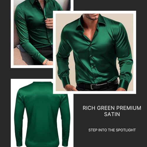 Image of IndoPrimo Men's Satin Shirt with Spread Collar Neck Line Solid Pattern Full Sleeves Regular Fit Western Style and Standard Length