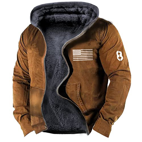 Winter Jackets For Men, Mens Fashion Jackets And Coats Men Jacket Dress Jackets Xl Men's Casual Camouflage Sports Sweatshirt Long Sleeve Zipper Hooded Jacket Coat Medium Denim (M, Brown) #TOP15