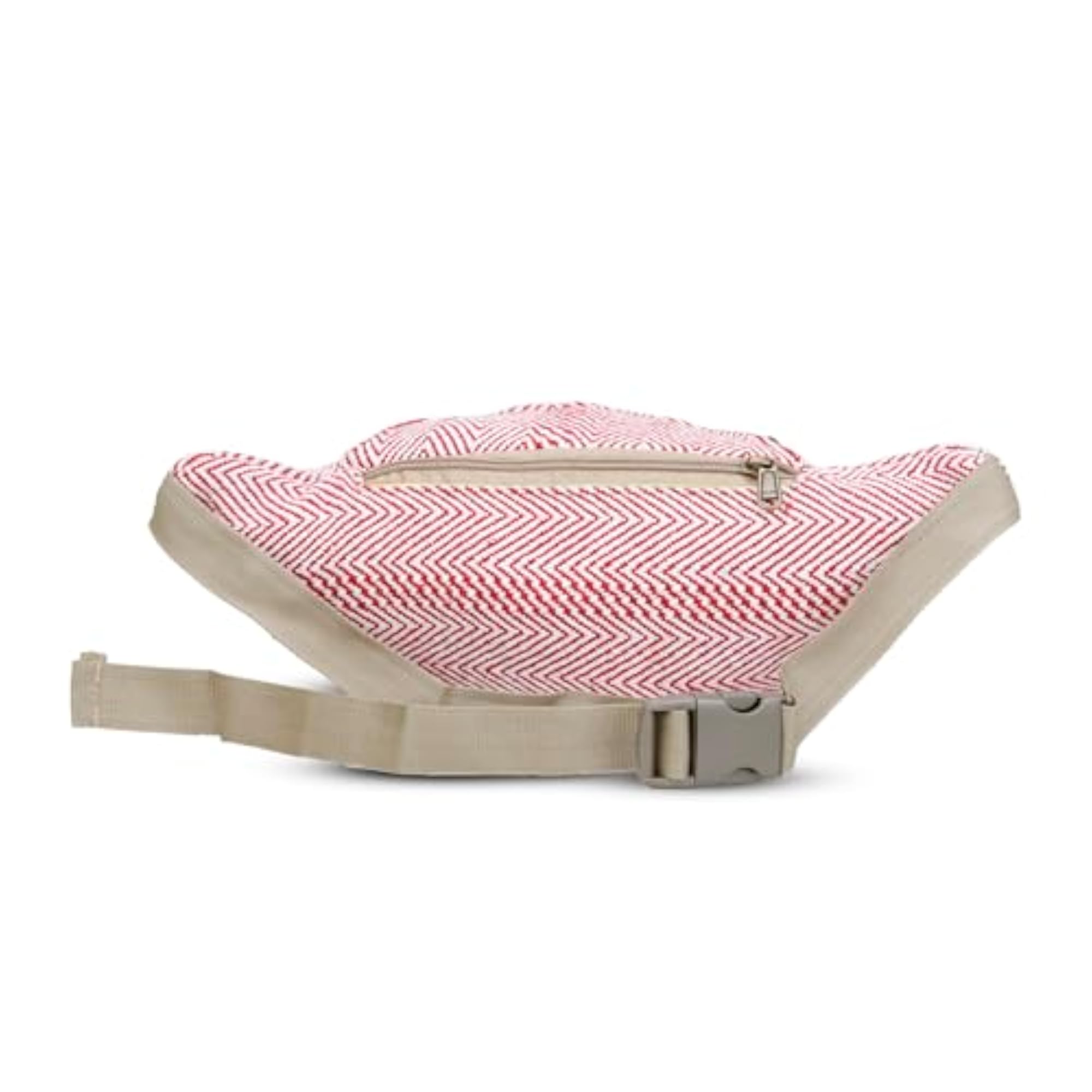 Red and White Herringbone Pattern Fanny Pack Waist Bag