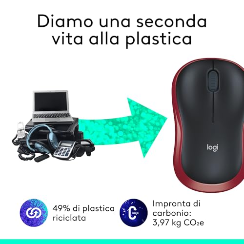 Logitech M185 Mouse Wireless, 2,4 GHz con Mini Ricevitore USB, Durata Batteria di 12 Mesi, Tracciamento Ottico 1000 DPI, Ambidestro, Compatibile con PC, Mac, Laptop - Rosso - 5