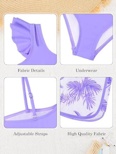 Image of SHEKINI Girls Swimwear Ruffled Bathing Suit for Girls 3 Piece Tropical Print Bikini Set with Shorts Size 7-14