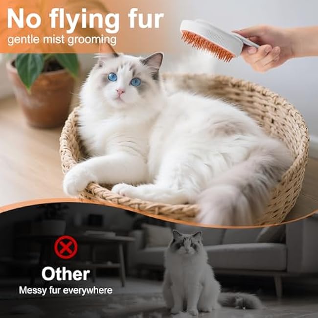 Steam Brush for Cat & Dog ¨C 3-in-1 Spritz Pet Spray Hair Removal Comb for Grooming & Shedding Steam ¨C Water Brush for Long & Short Haired Pets¨C Includes Two Bottles Waterless Shampoo-cI5PS1HD