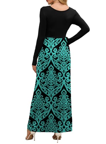 Image of DEARCASE Women's Maxi Dress Long Sleeve Crewneck Loose Plain Casual Empire Waist Fall Party Long Dresses with Pockets