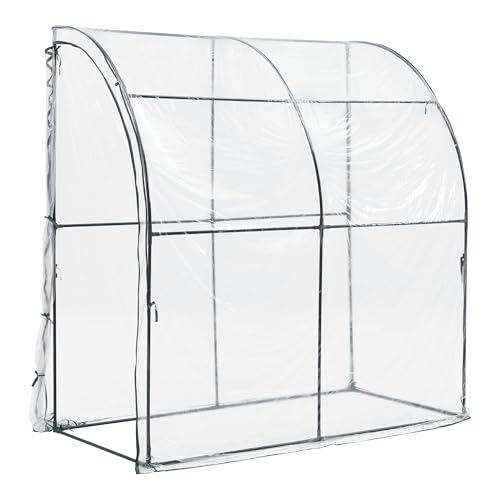 Serre de Jardin adossée Juta en Acier et PVC à Porte zippée 100 x 200 x 215 cm 03_0008248