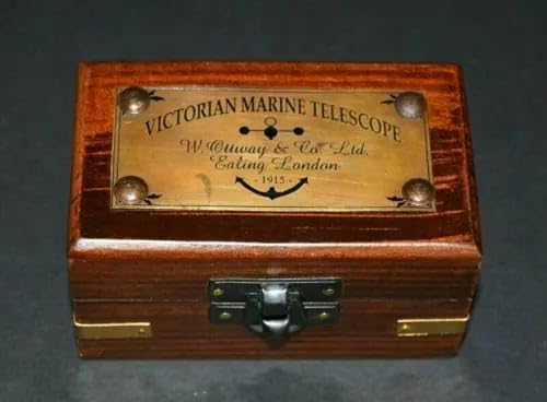 Handicraft Vintage Star Victorian Marine Brass Telescope with Wood Box | Victorian Marine Mini Telescope Spyglass Antique Brass in Wooden Box London 1915