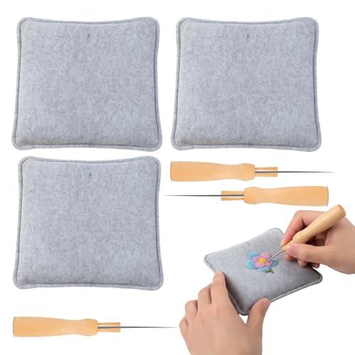 Filzunterlage Zum Filzen, 6-teiliges Set mit Filzmatten und Filznadeln, Ideal für Trockenfilzen und Nadelfilzen, Perfekt für DIY-Projekte und Handmade Geschenke, Inklusive 3 Filzmatten und 3 Holzgriff