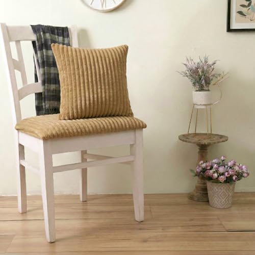 Image of Yellow Weaves Pencil-Stripe Fur Cushion Covers | Soft Polyester | Decorative Sofa & Throw Pillow Covers | 16x16 Inches, Pack of 1 (Golden Brown)