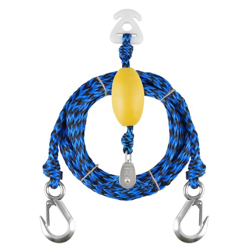 16FT Tow Rope for Tubing Tow Harness with Pulley Water Sport Lines Water Sports Tow Rope Heavy Duty Boat Tow Harness with 2 Stainless Steel Hook(Blue)