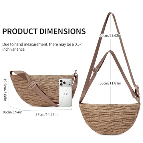 Image of RNIEGA Straw Crossbody Bag for Women Woven Crescent Beach Bags Summer Shoulder Purses Handbag with Adjustable Strap