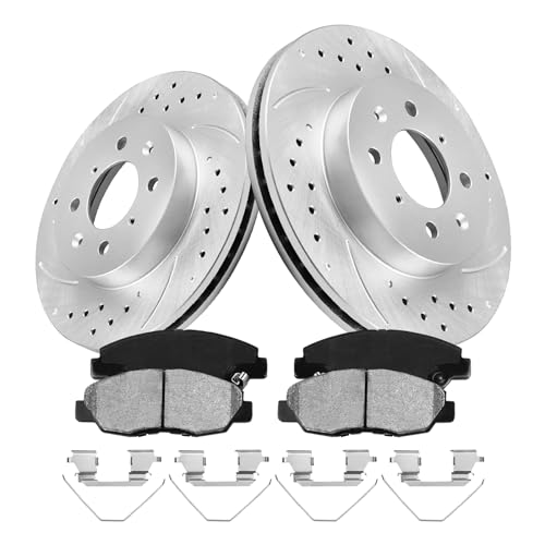 GAIASURGE Brake Pads And Rotors Kit Compatible With 1996-2005 Honda Civic, 2010-2014 Insight, Front Automotive Replacement Brake Kits 3295 D1578-8791 Drilled And Slotted Rotors Geomet 262mm(10.3in)