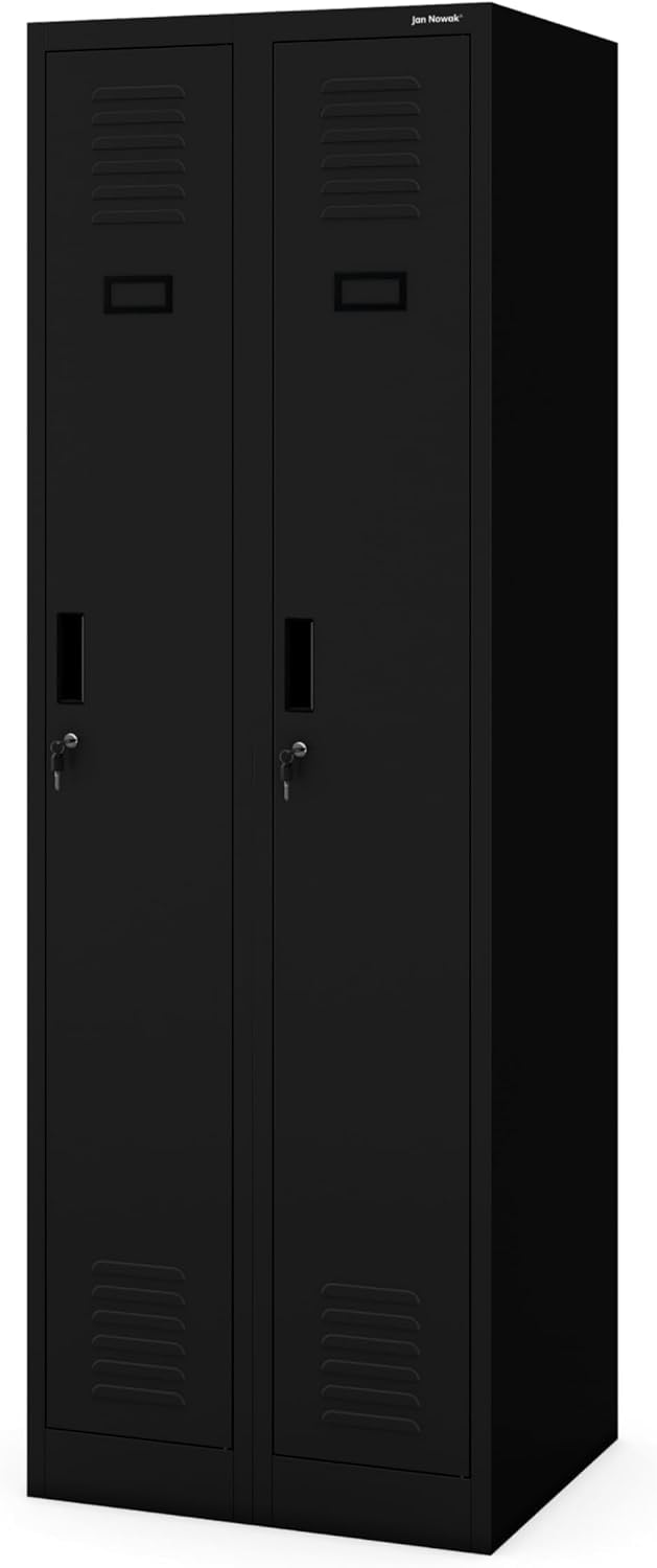 Jan Nowak Armoire Vestiaire Metallique 2B1AS Casier en Métal 2 Compartiments cloison Revêtement en Poudre 180 cm x 60 cm x 50 cm Noir