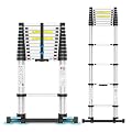 15.5FT Telescoping Ladder, Collapsible Ladder with Bottom Stabilizers, Slow Descent, and One-Key Retraction