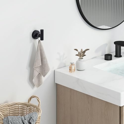 Image of Angle Simple Bathroom Towel Hook, Robe Coat Hook for Wall, Matte Black