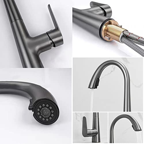 Grifo de cocina extraíble para eliminar salpicaduras con doble caño giratorio gris 6