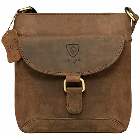 J WILSON London Designer Genuine Leather Shoulder Side Sing Handbag Crossover Buffalo Hide Vintage Handmade Unisex (Distress Oiled Brown) Cover