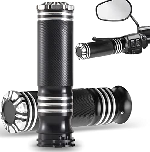 KATUR Moto Poignées 1'25mm CNC Guidon Poignées Noir Ouvert Fin Poignées Compatible pour Harley Davidson Honda Suzuki Kawasaki Yamaha