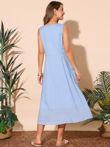 Image of Seta T Women's Linen Dresses Summer Sleeveless Sundress Casual Loose Flowy Midi Tank Beach Dress