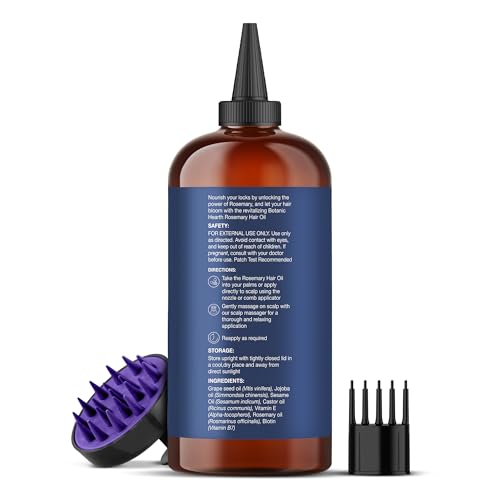Botanic Hearth 100% Pure Rosemary Oil For Hair Growth | Infused with Biotin, Jojoba & Castor Oil | Hair Oil Repairs Dry Damaged Hair, Strengthening, Healthier - Hair Tonic, 16 fl oz