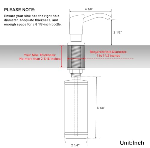 Gagalife G16068-11 Built In Sink Soap Dispenser Or Lotion Dispenser For Kitchen Sink, Brushed Nickel Abs Pump Head thumb #1