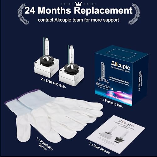 2 Pack D3S HID Light Automotive Headlight Bulbs, 6000K Cool White Xenon OEM Replacement Headlamp, High Low Beam Plug & Play Super Bright HID Lamp,Long Lifespan Car Headlight for Audi BMW Mercedes Ford