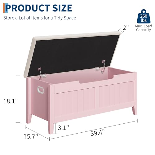 GAOMON Storage Bench with Cushion, 39.4” Wooden Chest Storage Box with 2 Safety Hinges, Entryway Benches with Flip-Top, Large Trunk for Living Room, Bedroom, Easy Assembly